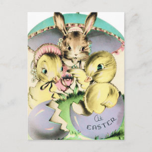 Retro-Osterküken und -Hase Postkarte