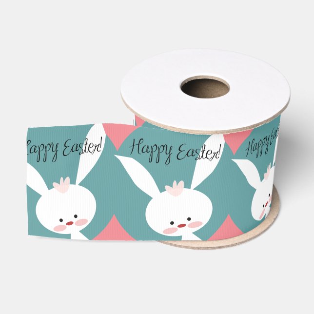 Retro Osterkunst niedlicher Cartoon Hase Happy Ost Ripsband (Spule)