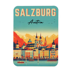 Retro Österreich Hauptstadt Salzburg Skyline Magnet