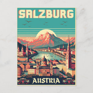 Retro Österreich Hauptstadt Salzburg Skyline Postkarte