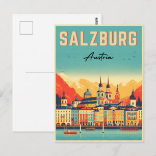 Retro Österreich Hauptstadt Salzburg Skyline Postkarte