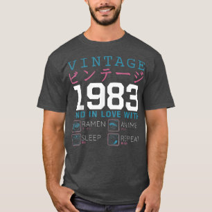 Retro Otaku Kanji Vintag 1983 Geburtstag Ramen Ani T-Shirt