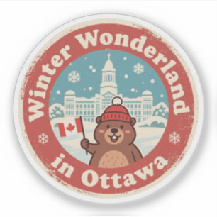 Retro Ottawa Beaver Winter Spaß Aufkleber