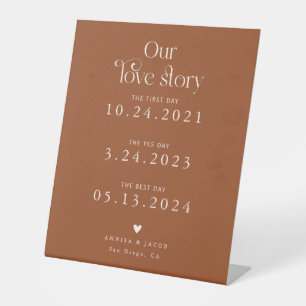 Retro Our Liebe Story Terracotta Wedding Timeline Sockelschild