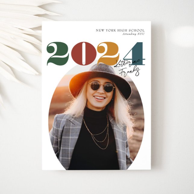 Retro Oval Modern Class of 2024 Foto Abschluss Einladung (Von Creator hochgeladen)