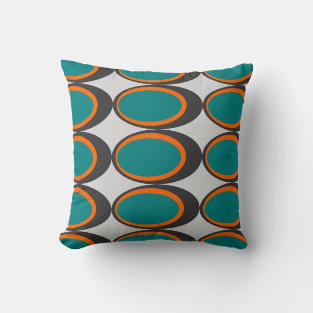Retro ovaler Druck - aquamarin, orange und Kissen (Vorderseite)