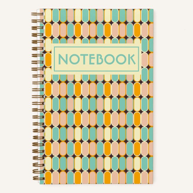 Retro-Ovals-Muster des mittleren Jahrhunderts Notizbuch (Vorderseite)