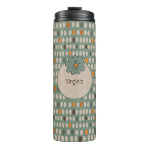 Retro Ovals und Aquamarine Blume Personalisiert Thermosbecher