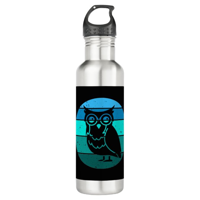 Retro Owl Edelstahlflasche (Vorderseite)