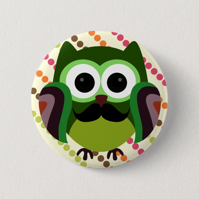 Retro Owl mit Mustache Button (Vorderseite)