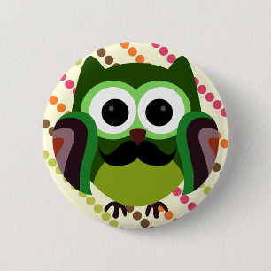 Retro Owl mit Mustache Button