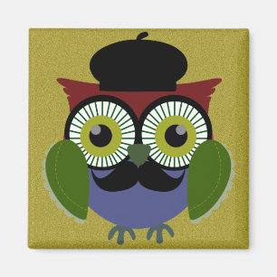 Retro Owl mit Mustache Magnet