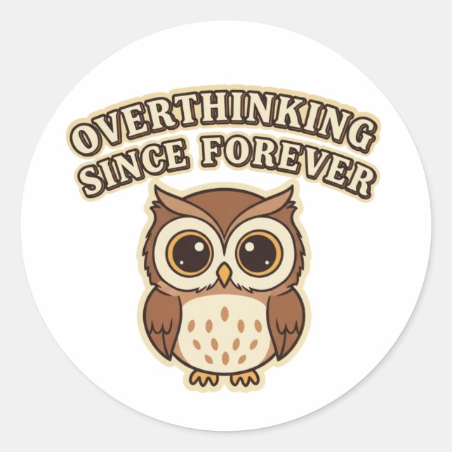 Retro Owl Overthinking Vinyl Sticker (Vorderseite)