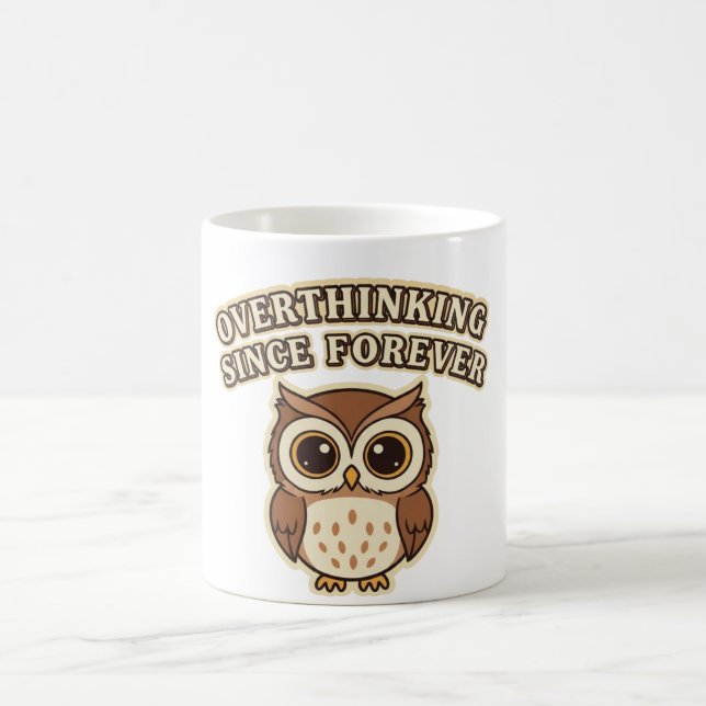 Retro Owl Overthinking White Mug Kaffeetasse (Mittel)
