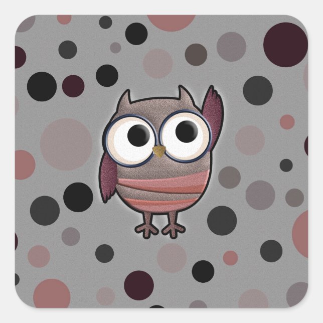 Retro Owl Quadratischer Aufkleber (Vorderseite)