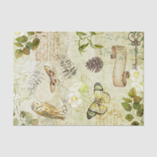 Retro Owl Schmetterlingskiefer Blätter Blumendekou Seidenpapier