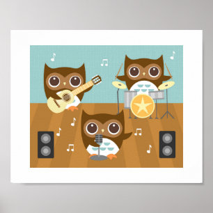 Retro Owl Singband Poster Print