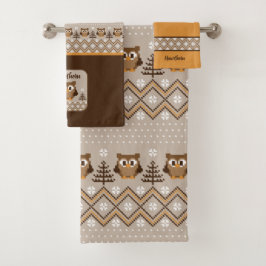 Retro-Owl-Strickdesign Badhandtuch Set