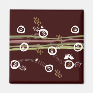 Retro Owls Familie Niedliche whimsical Streifen Ne Magnet