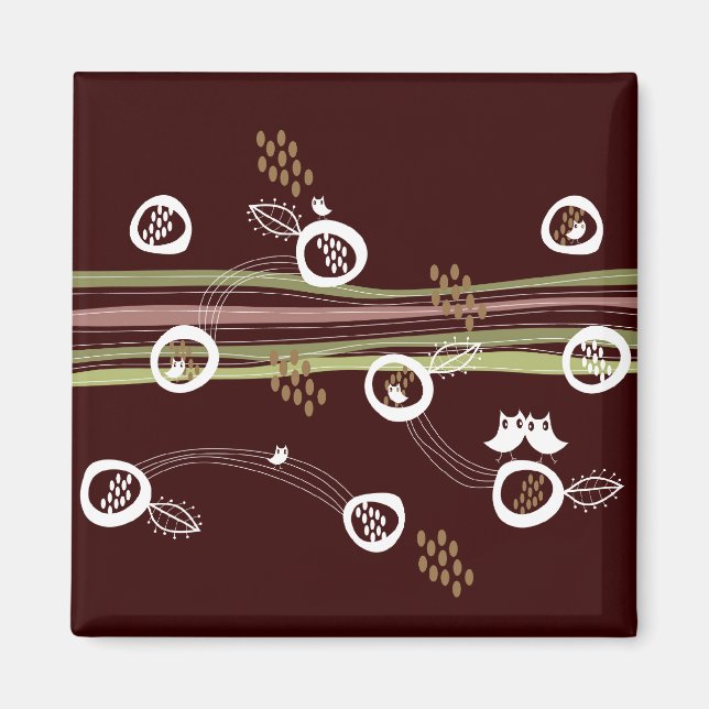 Retro Owls Familie Niedliche whimsical Streifen Ne Magnet (Vorne)