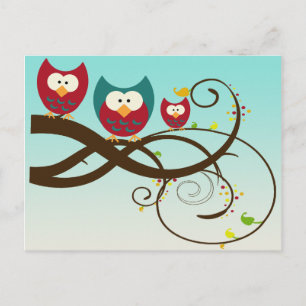 Retro Owls Wirble Zweigstellenkarte Postkarte