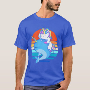 Retro-Ozean-Tier-Einhorn-Reit-Narwal-Freunde T-Shirt