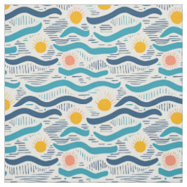 Retro-Ozeanwellen, Sonnenschein und Strand Sommer Stoff
