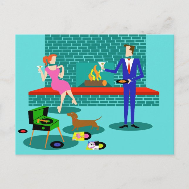 Retro-Paar mit Hund-Postkarte Postkarte (Vorderseite)