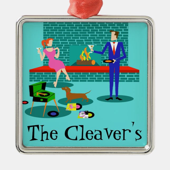 Retro-Paar mit Hund Weihnachtsschmuck (Vorne)