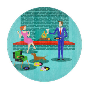 Retro-Paar mit Hundeband Schneidebrett