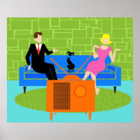 Retro-Paar mit Katzenposter