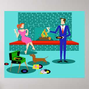 Retro Paare mit Hundeplakat Poster