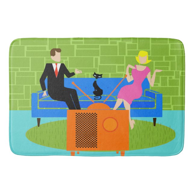 Retro Paare mit Katzen-Bad-Matte Badematte (Vorderseite)