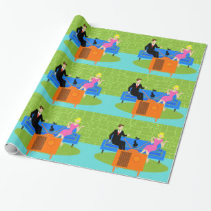 Retro Paare mit Katzen-Packpapier Geschenkpapier