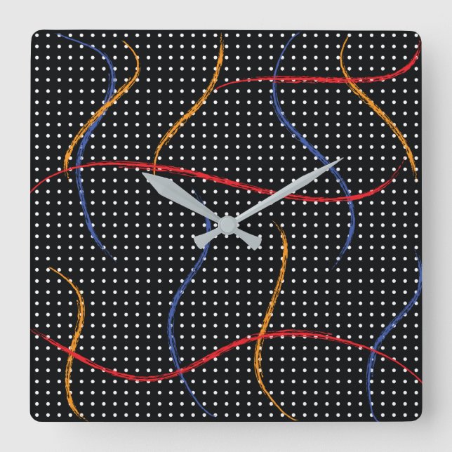 Retro Paint Spritzer und Punkte Quadratische Wanduhr (Vorderseite)