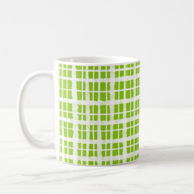 Retro Painted Gingham Kariert Pattern Lime Green Kaffeetasse (Links)
