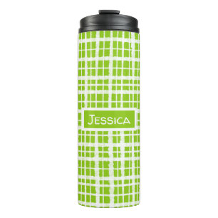 Retro Painted Gingham Kariert Pattern Lime Green Thermosbecher