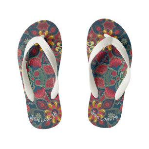 Retro-Paisley-Design Jesus liebt mich Kinderbadesandalen