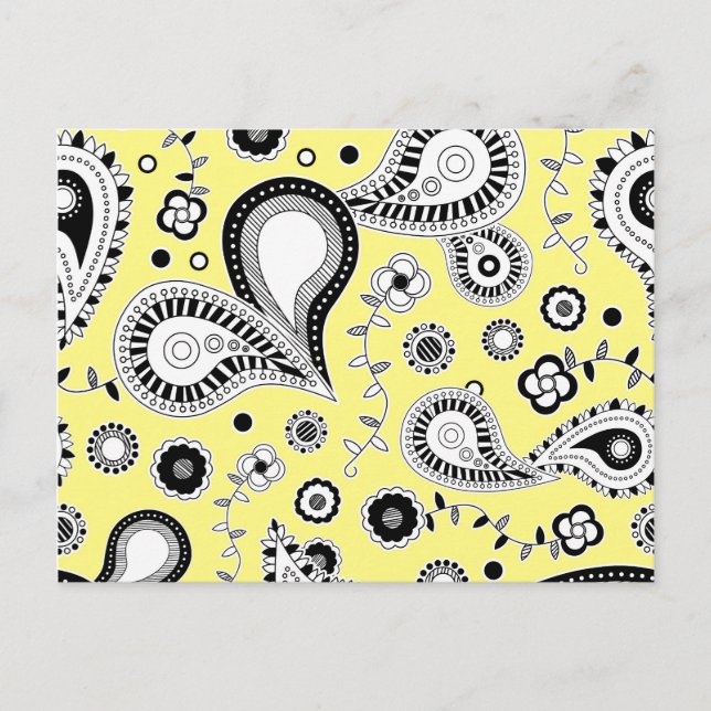 Retro Paisley Pattern Gelb Postkarte (Vorderseite)