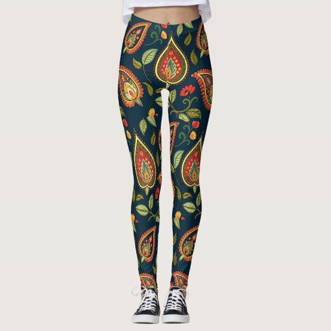 Retro Paisley Pattern Leggings (Vorderseite)