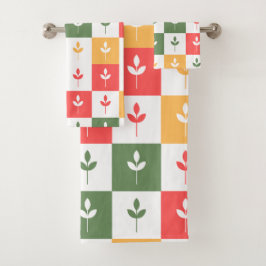 Retro-Palette Modernes Vintages Muster 50er Salbei Badhandtuch Set