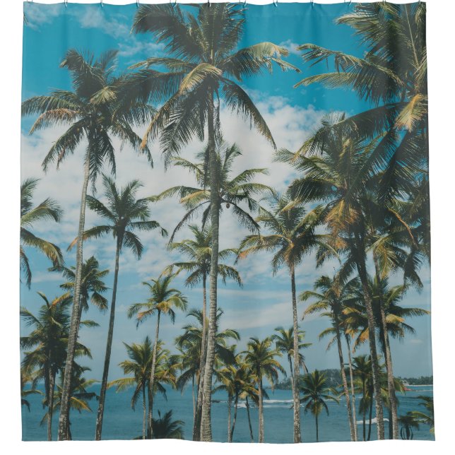 Retro Palm Ocean Silhouette Duschvorhang (Vorderseite)