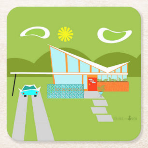 Retro Palm- Springhaus-harter PapierUntersetzer Rechteckiger Pappuntersetzer