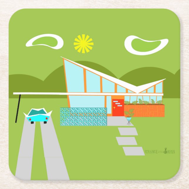 Retro Palm- Springhaus-harter PapierUntersetzer Rechteckiger Pappuntersetzer (Vorderseite)