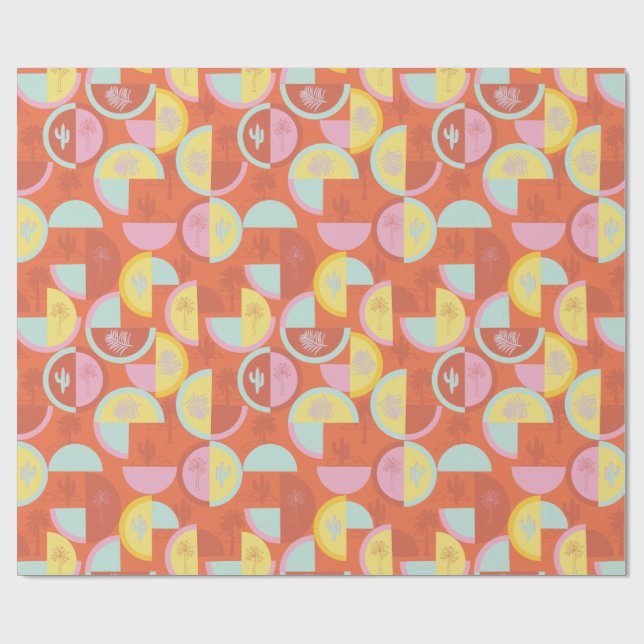 Retro Palm Springs Cactus Gift Wrap Paper Geschenkpapier (Flach)