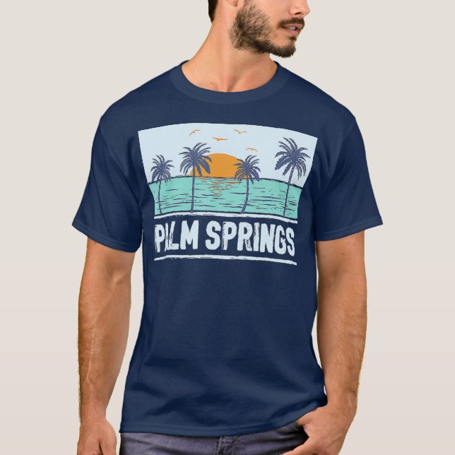 Retro Palm Springs California Tropischer Sonnenunt T-Shirt (Vorderseite)