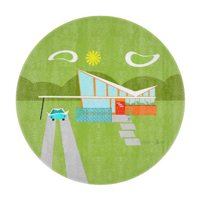 Retro Palm Springs-Haus-Glasschneiden-Brett Schneidebrett (Vorderseite)