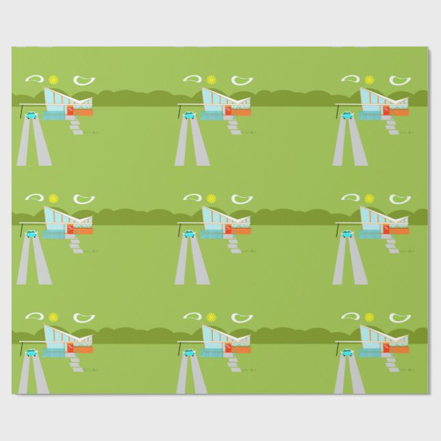 Retro Palm Springs-Haus-Packpapier Geschenkpapier (Flach)