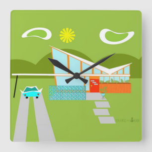 Retro Palm Springs-Haus-Quadrat-Wanduhr Quadratische Wanduhr
