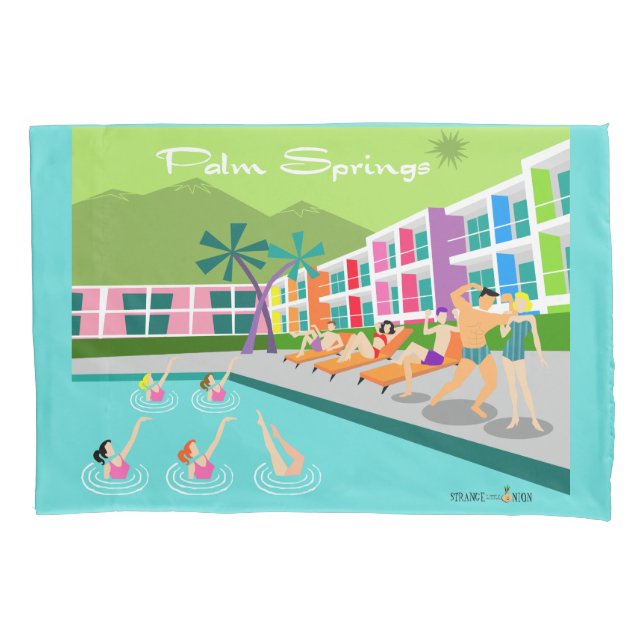 Retro Palm Springs Hotel Pillowcase Kissenbezug (Vorderseite)